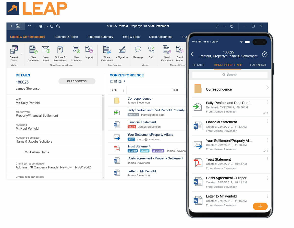 Cloud legal bookkeeping services Leap dashboard